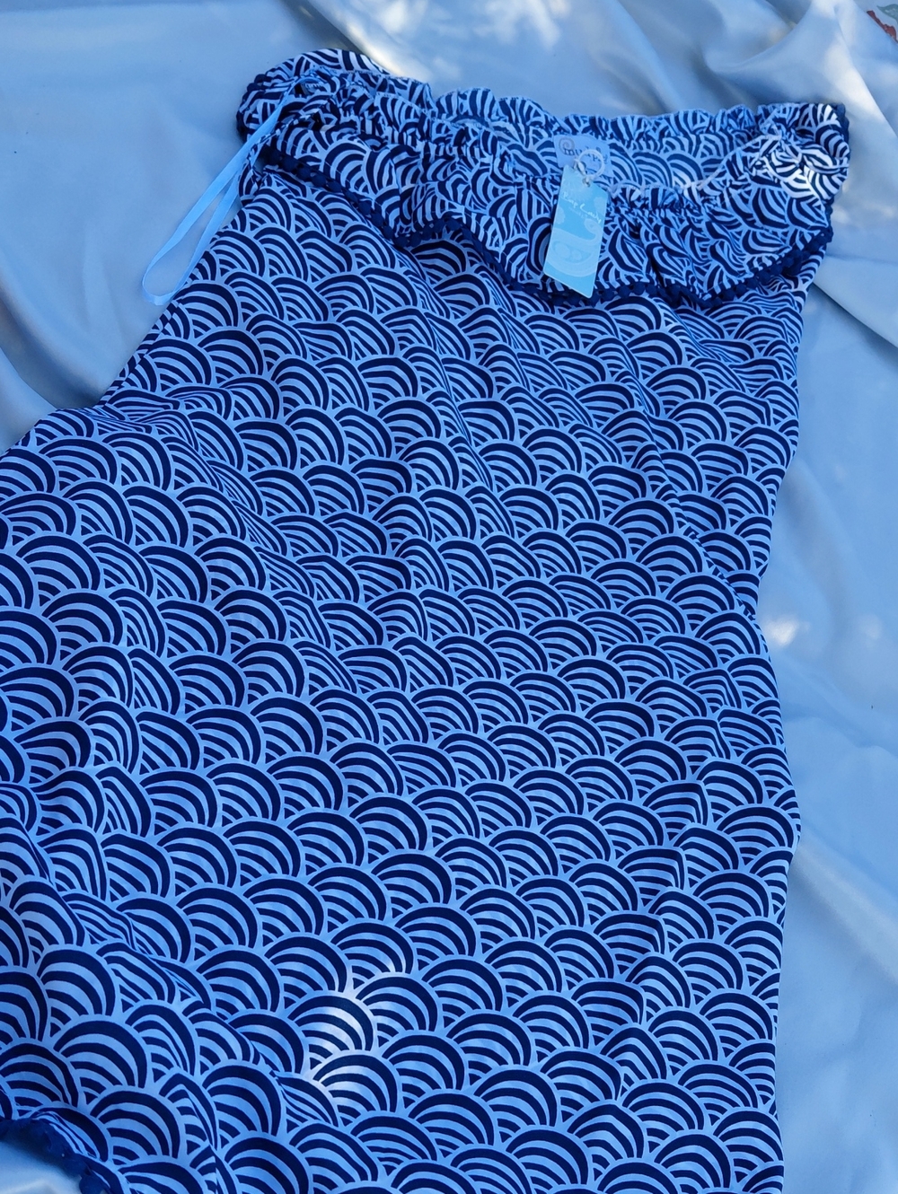 Mud Pie Navy and Light Blue Scallop One-Piece Swim
